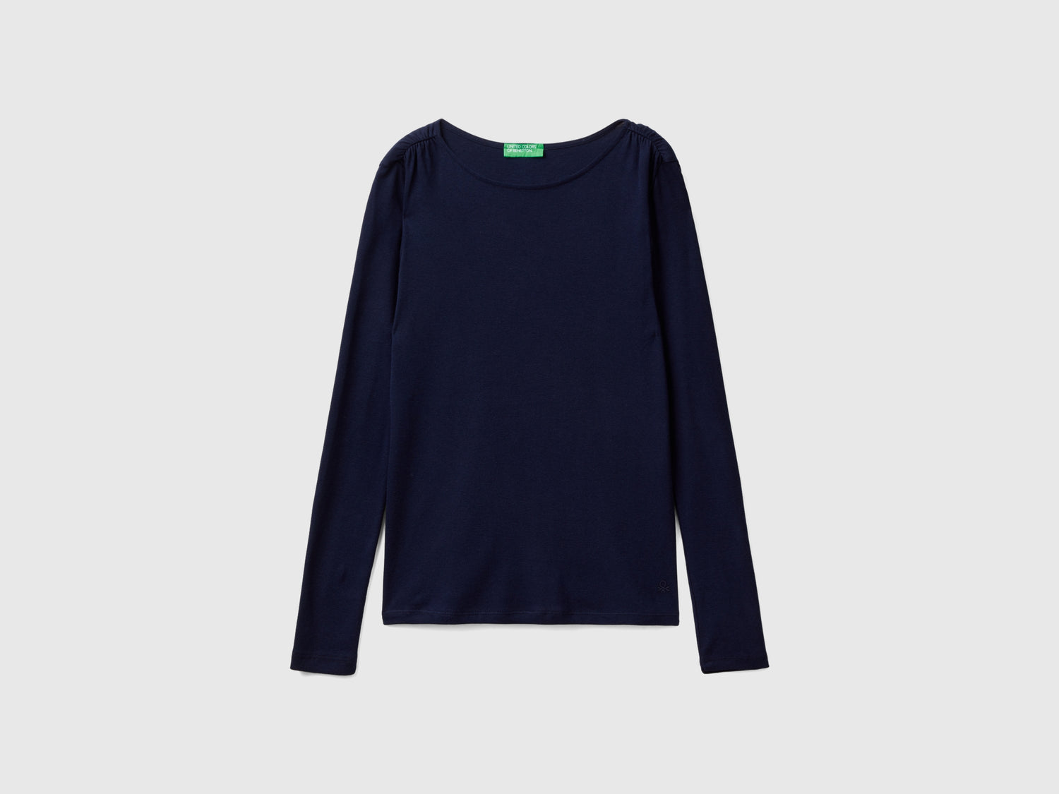Maglietta manica lunga in puro cotone da donna blu scuro | Benetton Outlet