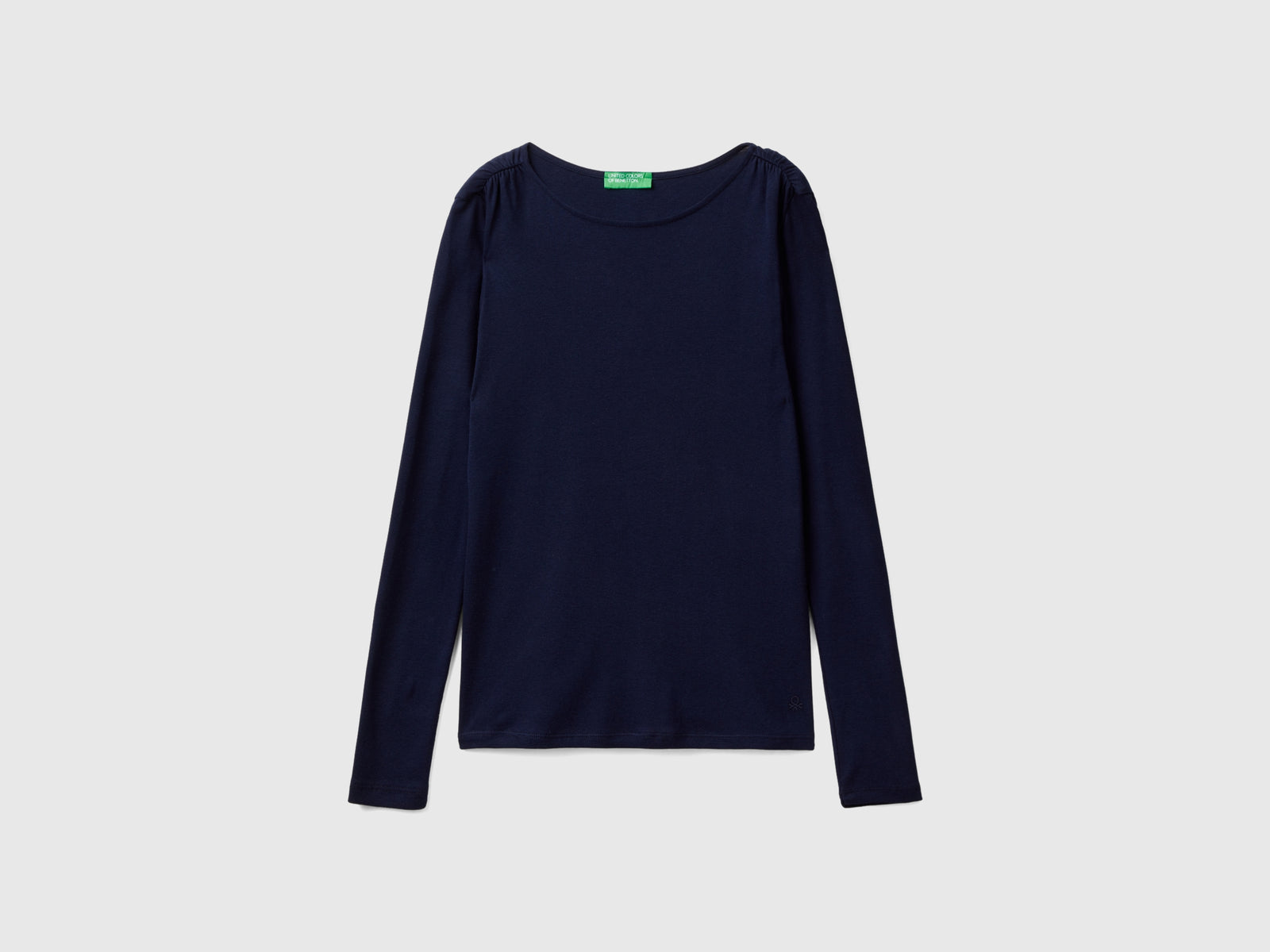 Maglietta manica lunga in puro cotone da donna blu scuro | Benetton Outlet