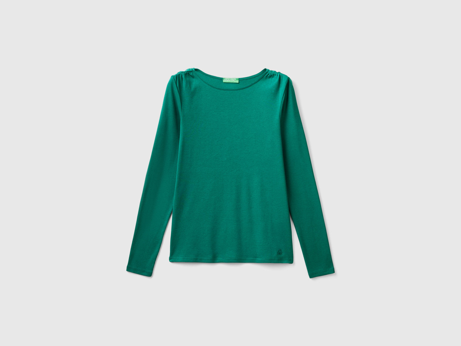 Maglietta manica lunga in puro cotone da donna verde scuro | Benetton Outlet