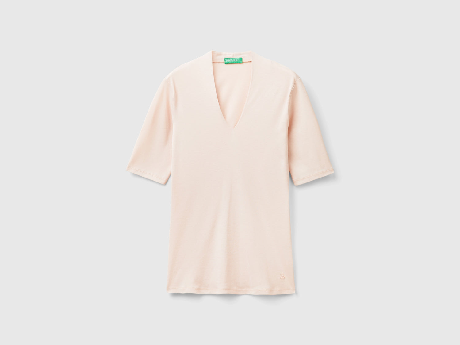 T-shirt slim fit in cotone a fibra lunga da donna rosa tenue | Benetton Outlet