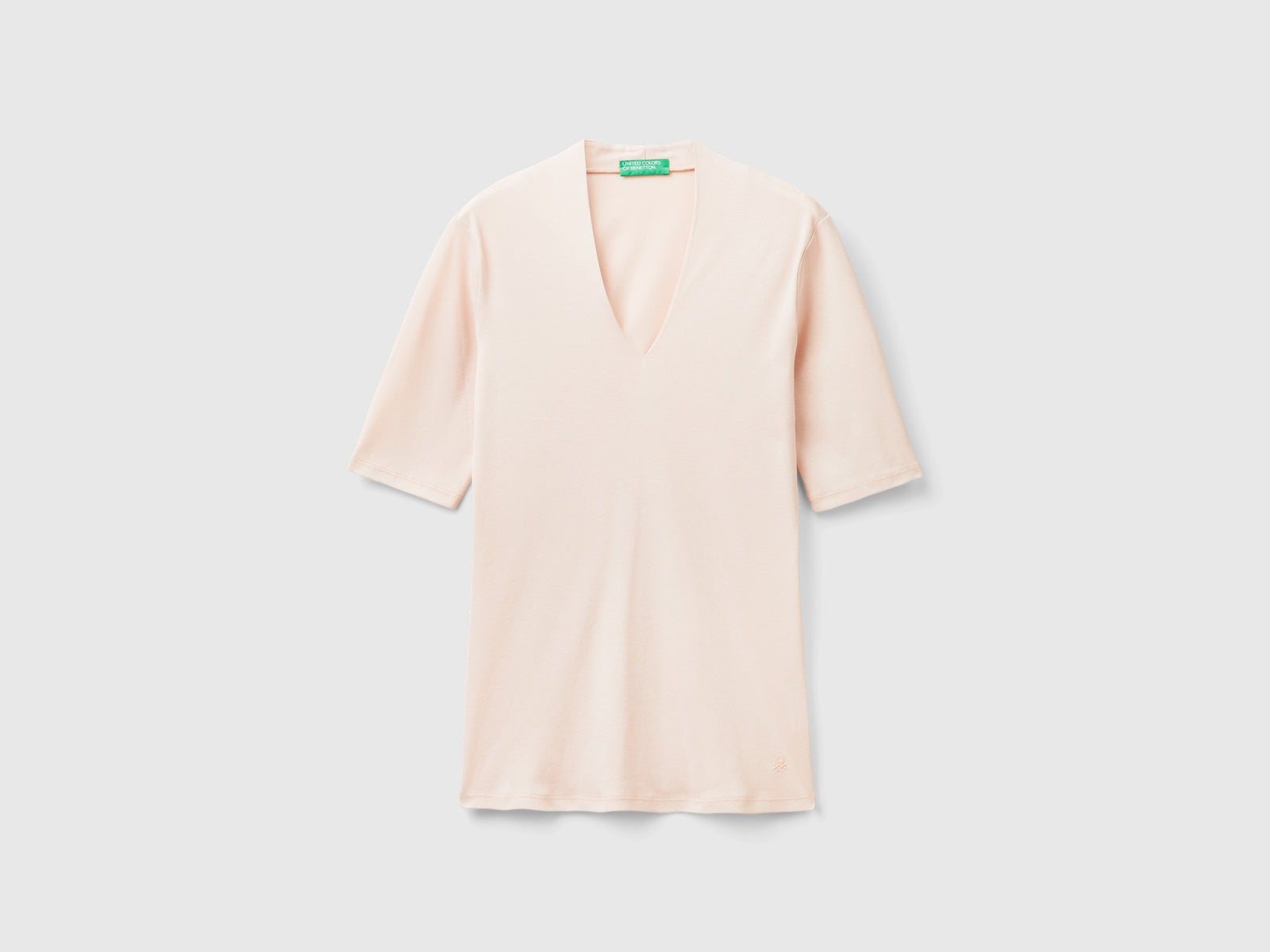 T-shirt slim fit in cotone a fibra lunga da donna rosa tenue | Benetton Outlet
