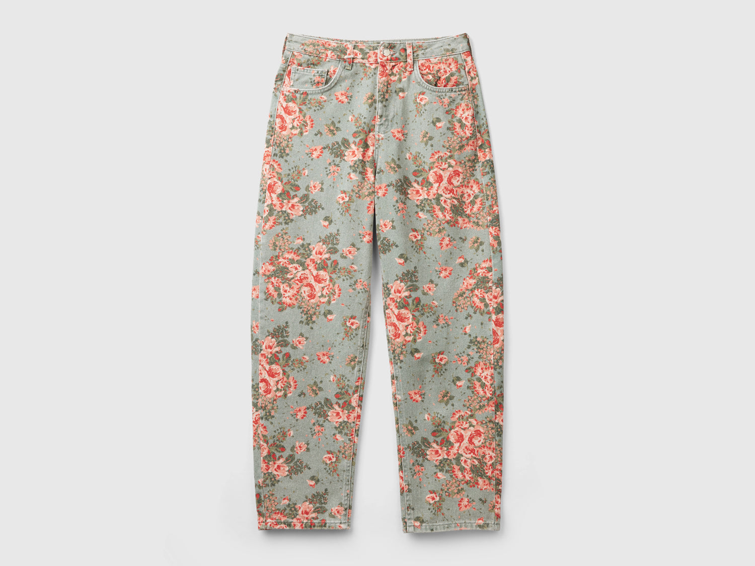 Jeans floreali baloon fit da donna celeste | Benetton Outlet