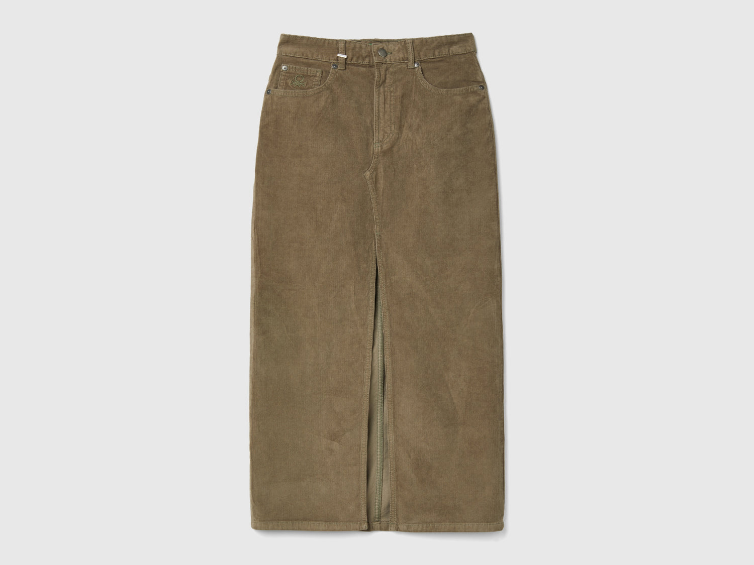 Gonna lunga in velluto a costine da donna verde oliva | Benetton Outlet