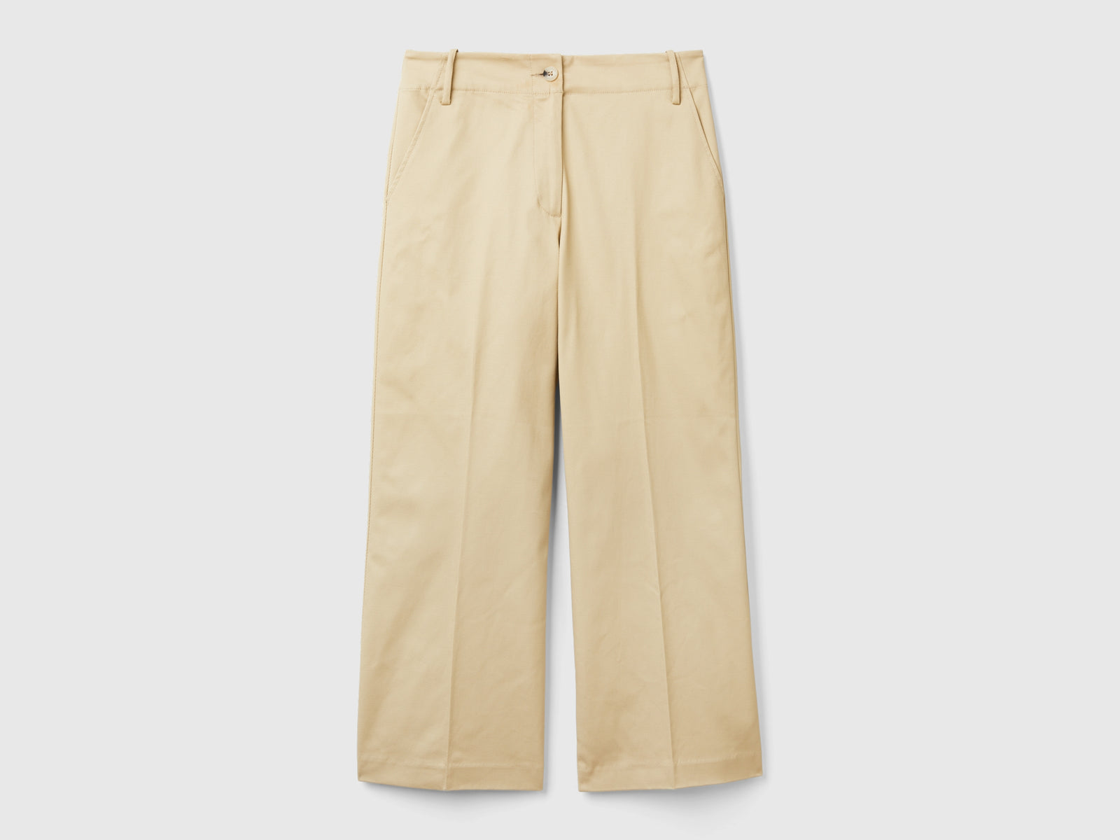 Pantaloni con gamba dritta in cotone stretch da donna beige | Benetton Outlet