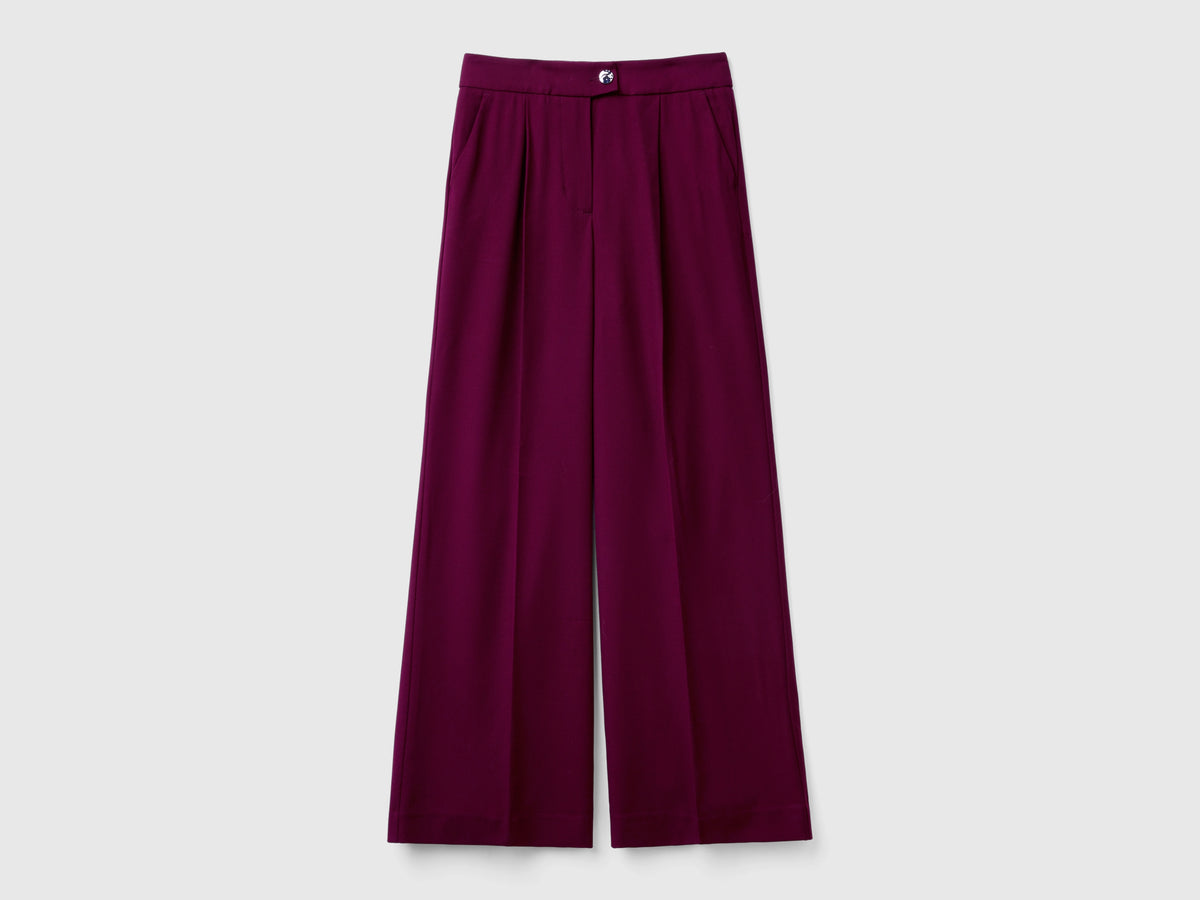 Pantalón ancho en mezcla de viscosa y lana