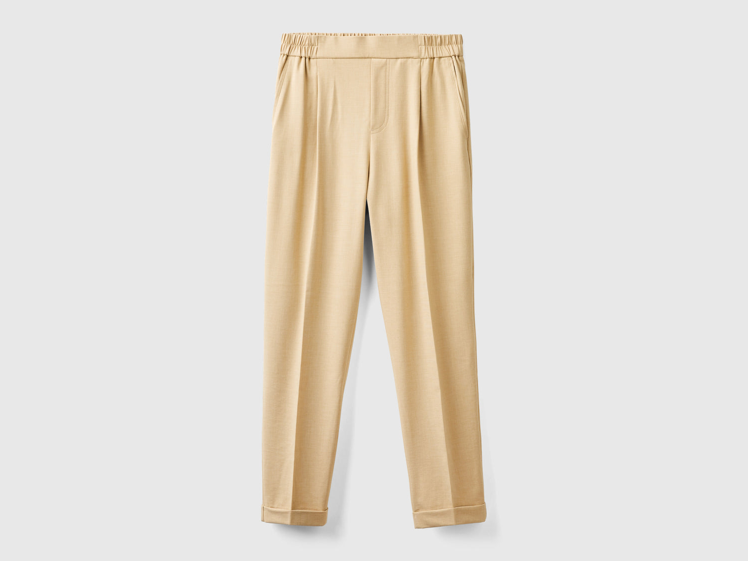Pantaloni con risvolto in misto viscosa stretch da donna beige | Benetton Outlet