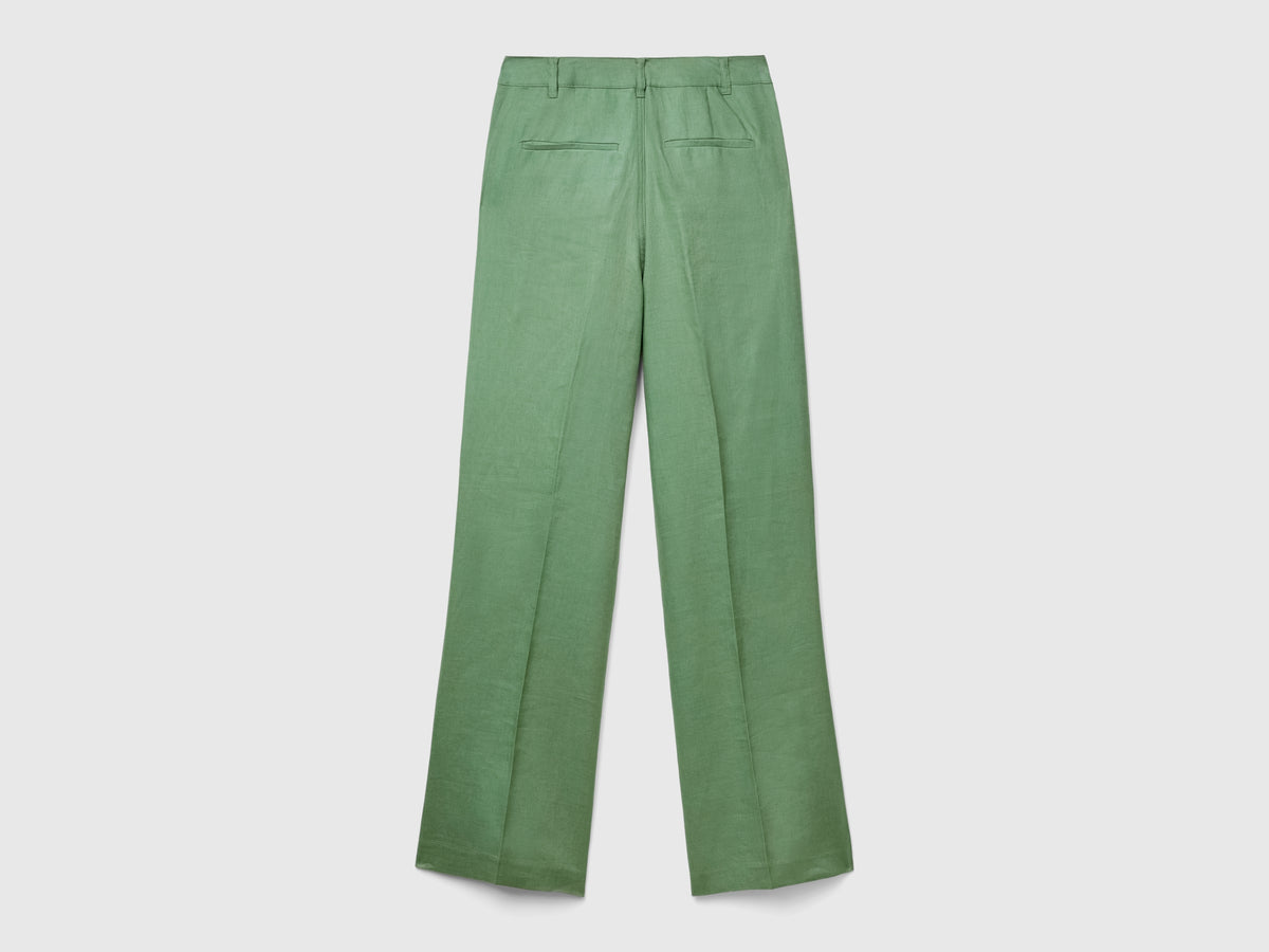 Pantaloni gamba dritta in puro lino
