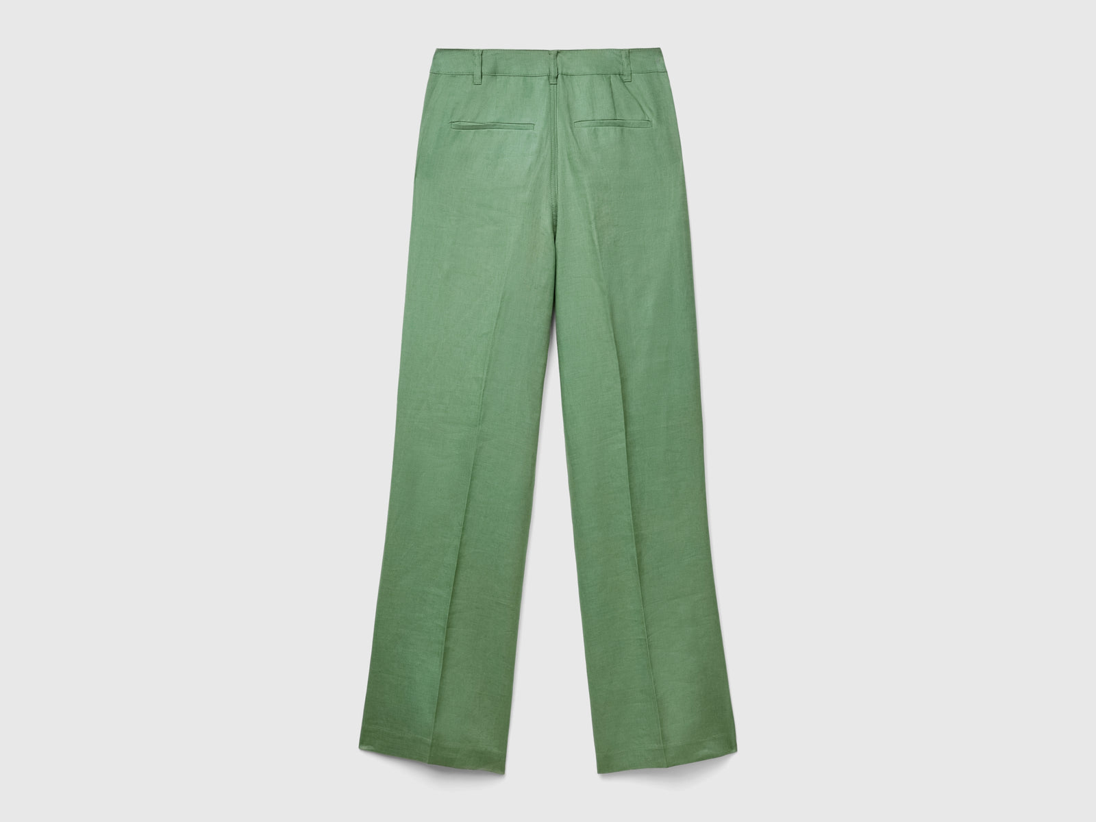 Pantaloni gamba dritta in puro lino da donna verde 2 | Benetton Outlet