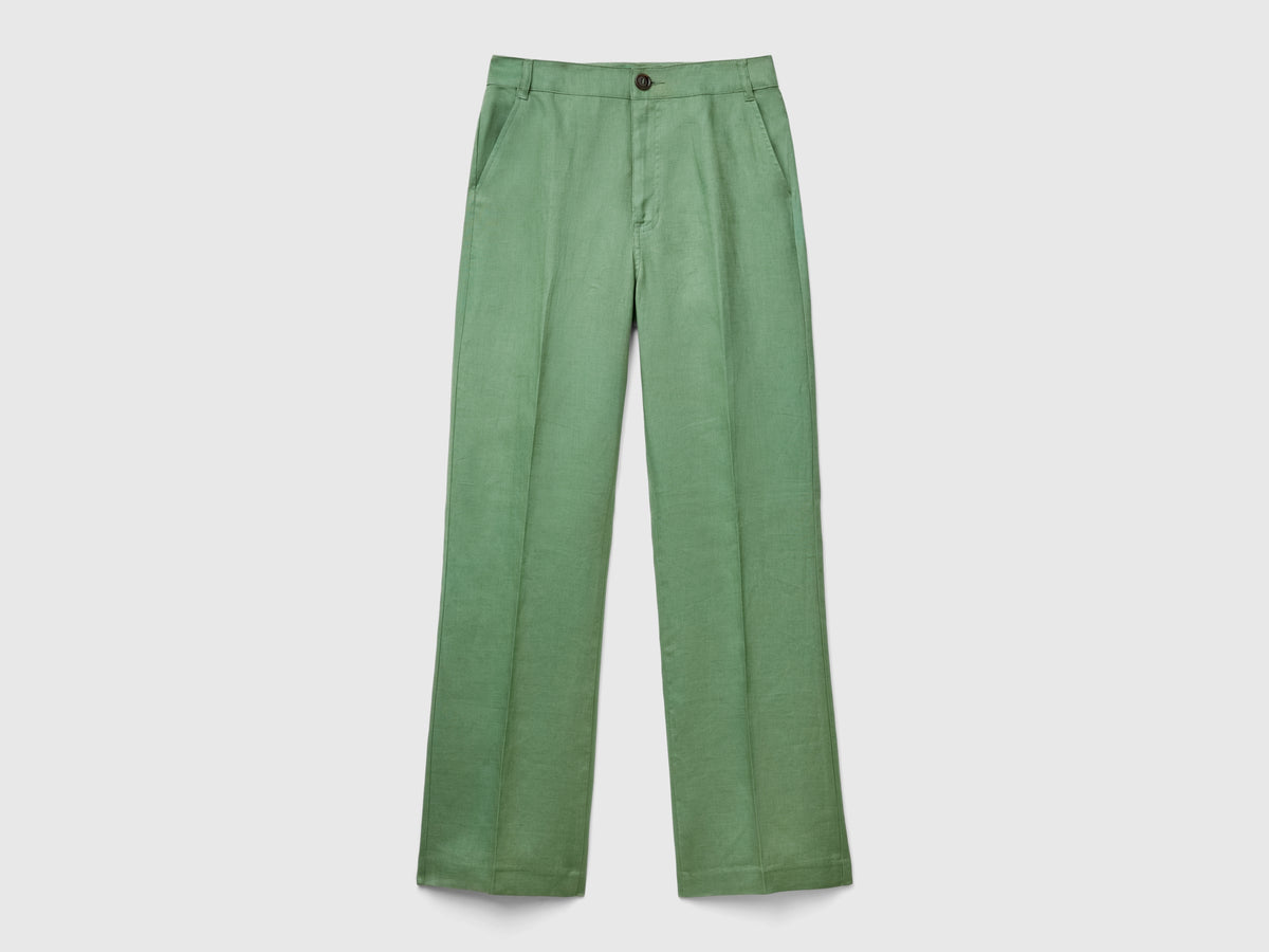 Pantaloni gamba dritta in puro lino