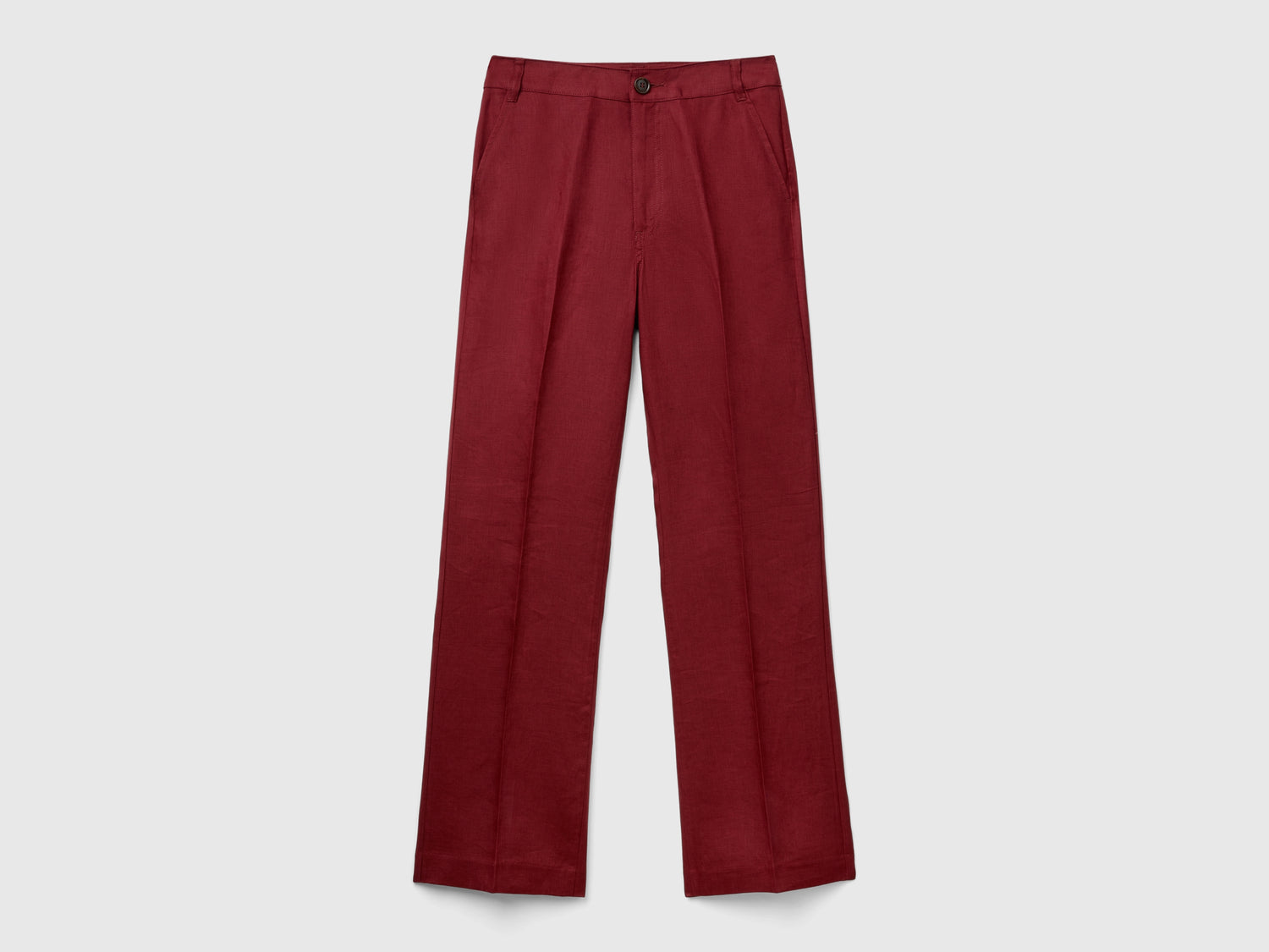 Pantaloni gamba dritta in puro lino da donna bordeaux | Benetton Outlet