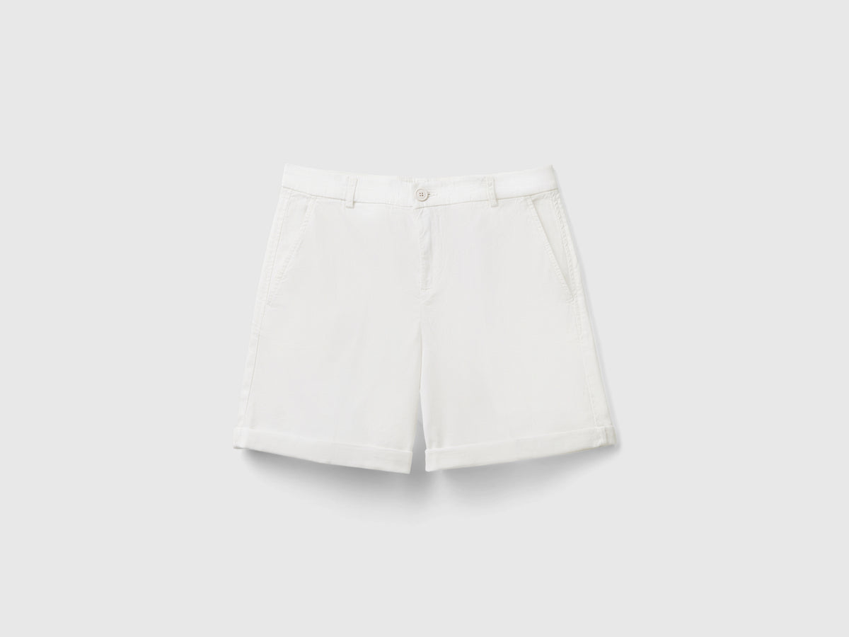 Stretch cotton Bermuda shorts da donna bianco Benetton Outlet