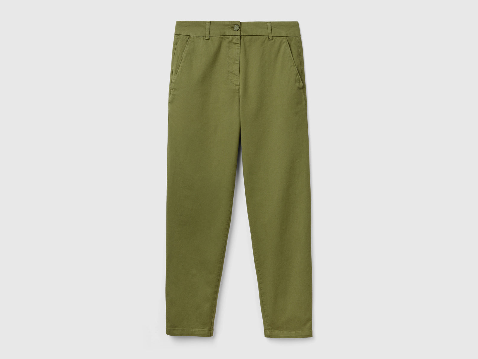 Pantalones chinos de algodón elástico da donna verde militare | Benetton Outlet