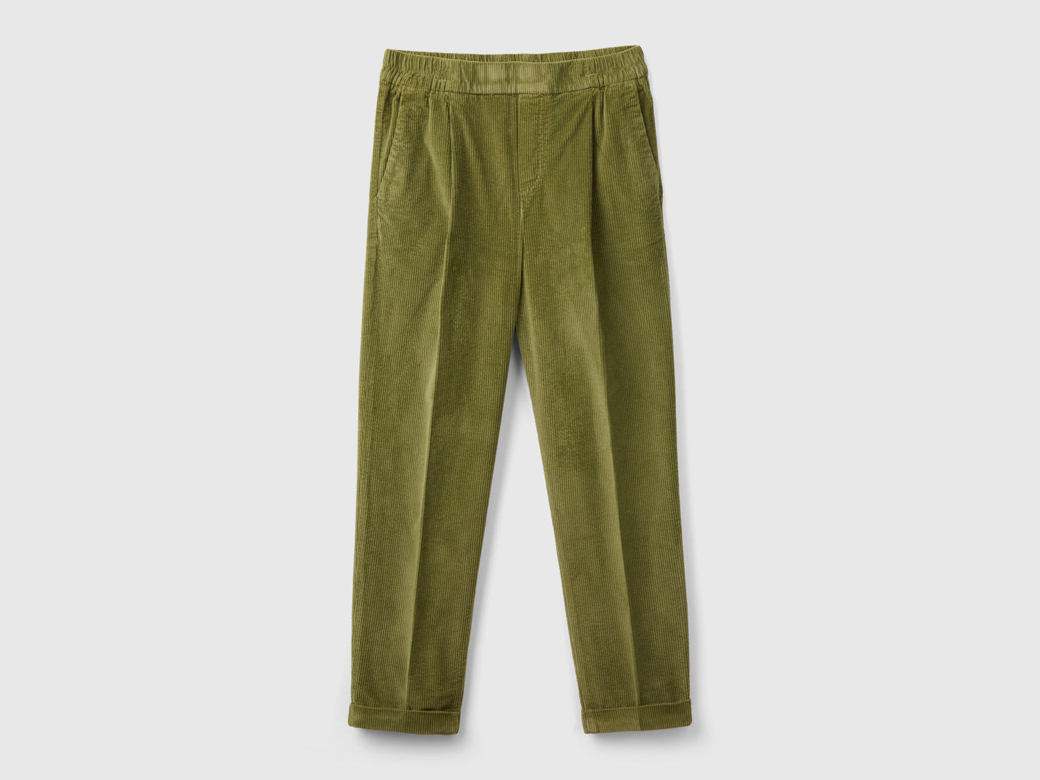 Pantalones chinos de terciopelo con cintura elástica da donna verde militare | Benetton Outlet