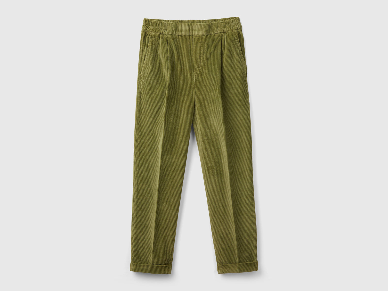 Pantalones chinos de terciopelo con cintura elástica da donna verde militare | Benetton Outlet