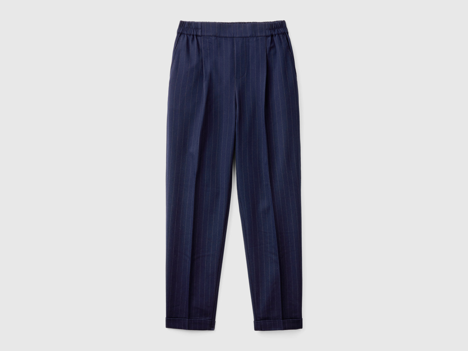 Pantaloni gessati in flanella da donna blu scuro | Benetton Outlet