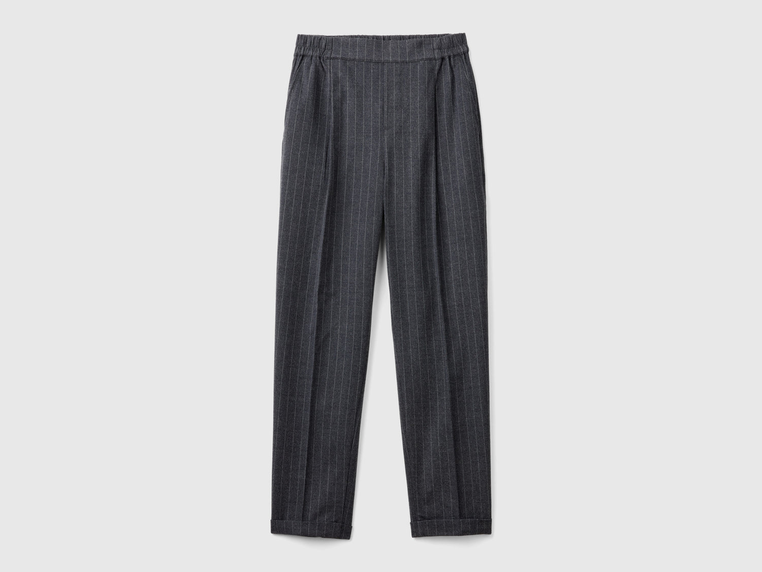 Pantaloni gessati in flanella da donna grigio | Benetton Outlet
