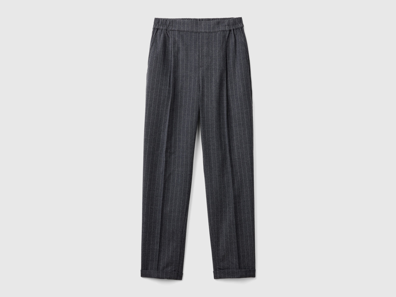 Pantaloni gessati in flanella da donna grigio | Benetton Outlet