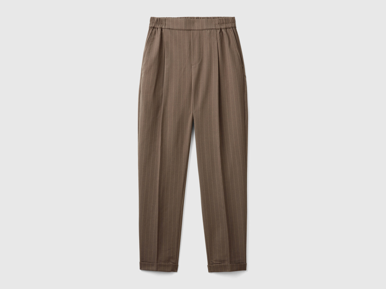 Pantaloni gessati in flanella da donna tortora | Benetton Outlet