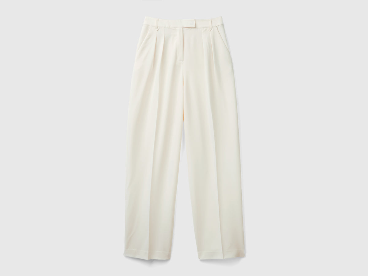 Pantalones anchos de mezcla de viscosa elástica
