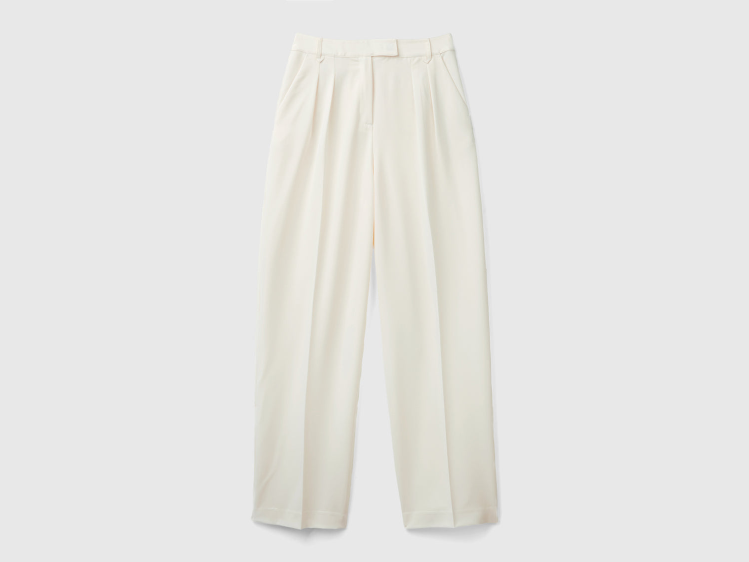 Pantalones anchos de mezcla de viscosa elástica da donna bianco panna | Benetton Outlet
