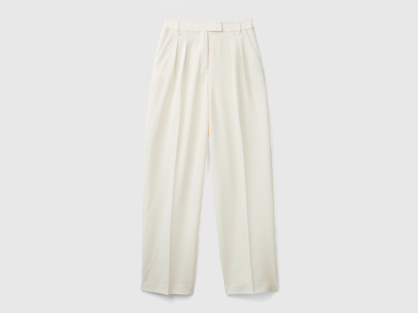 Pantalones anchos de mezcla de viscosa elástica da donna bianco panna | Benetton Outlet