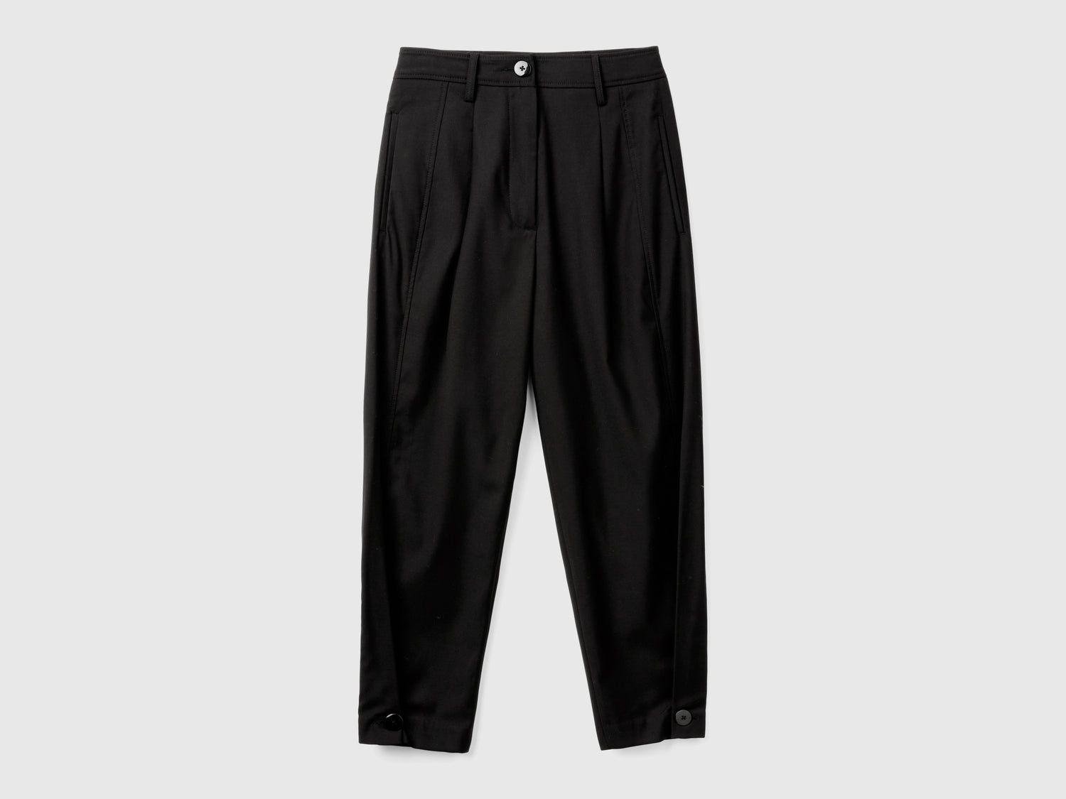 Pantalones anchos de mezcla de lana da donna nero | Benetton Outlet