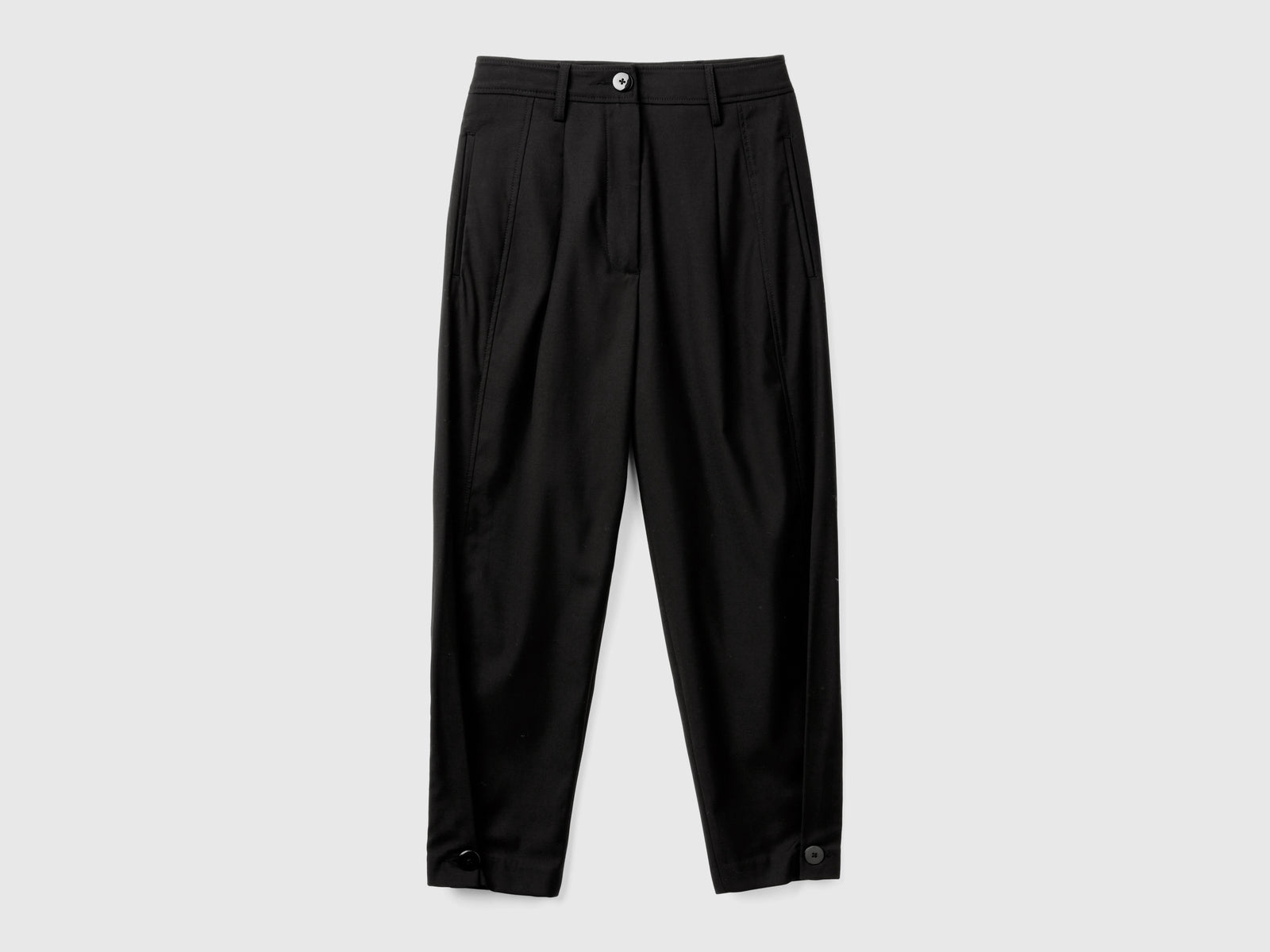 Pantalones anchos de mezcla de lana da donna nero | Benetton Outlet