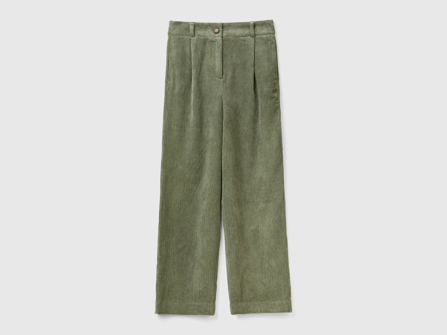 Pantaloni in velluto a costine da donna verde militare | Benetton Outlet