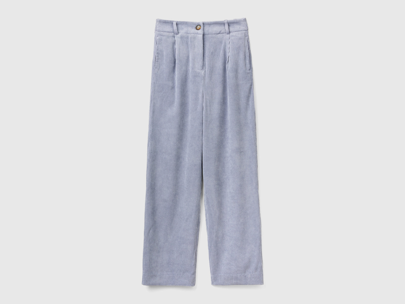 Pantaloni in velluto a costine da donna celeste | Benetton Outlet