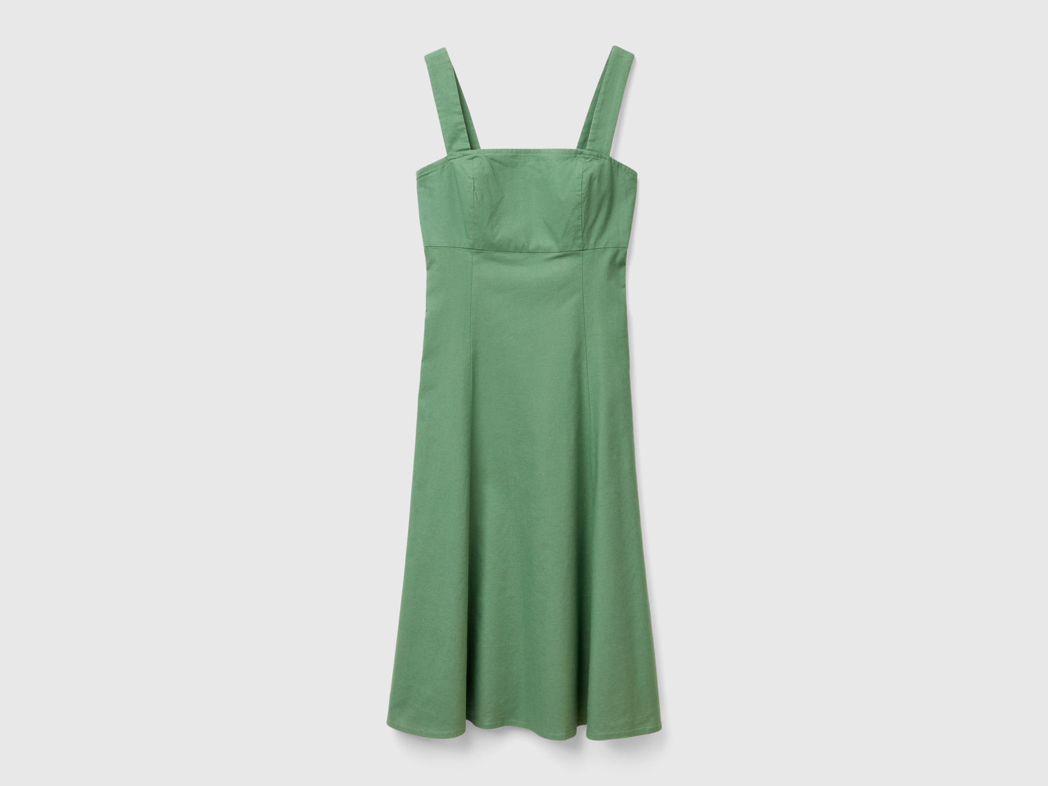 Vestito scollo quadrato in misto lino da donna verde | Benetton Outlet