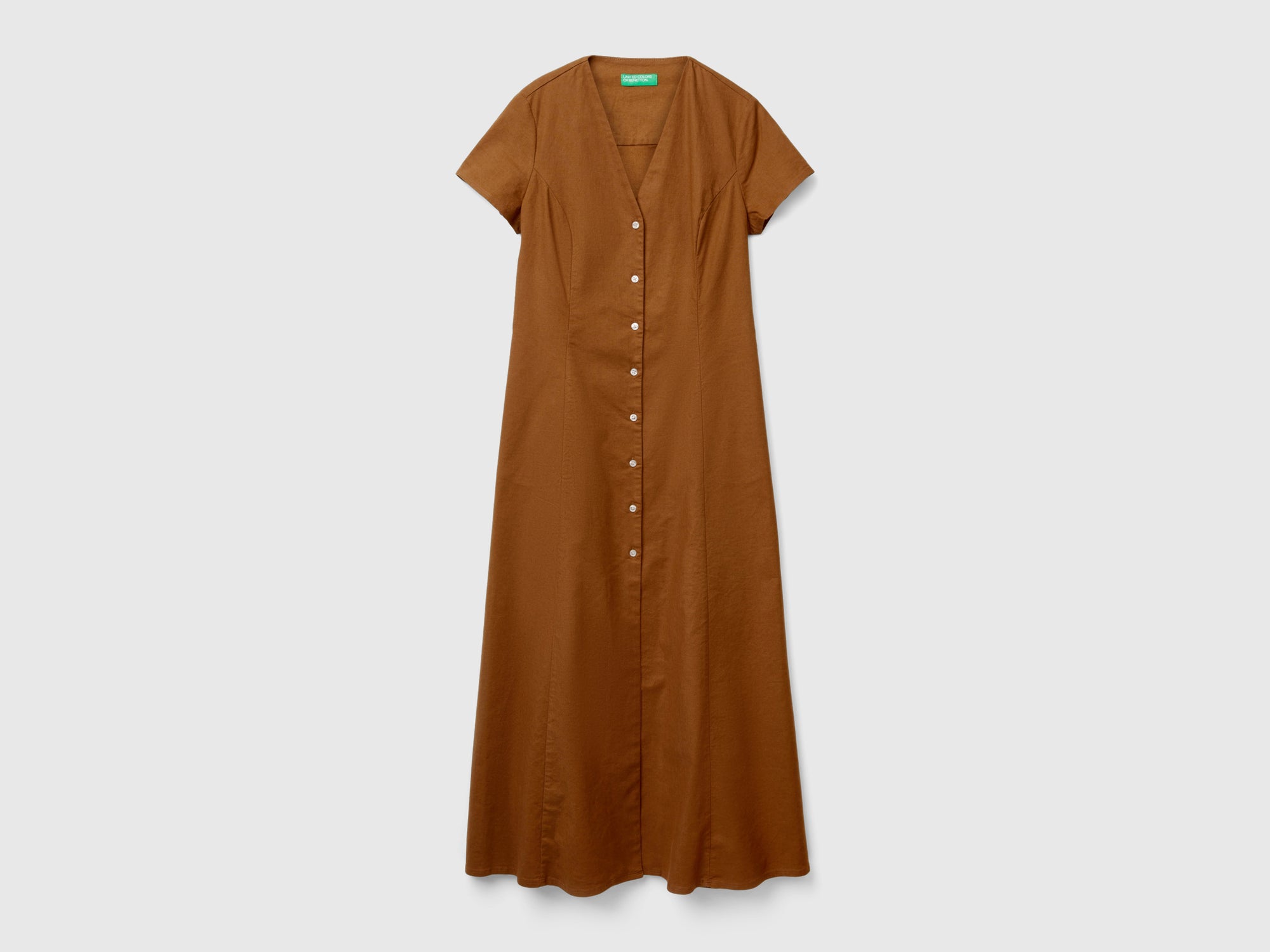 Stretch cotton and linen blend dress da donna marrone | Benetton Outlet Stretch cotton and linen blend dress da donna marrone | Benetton Outlet