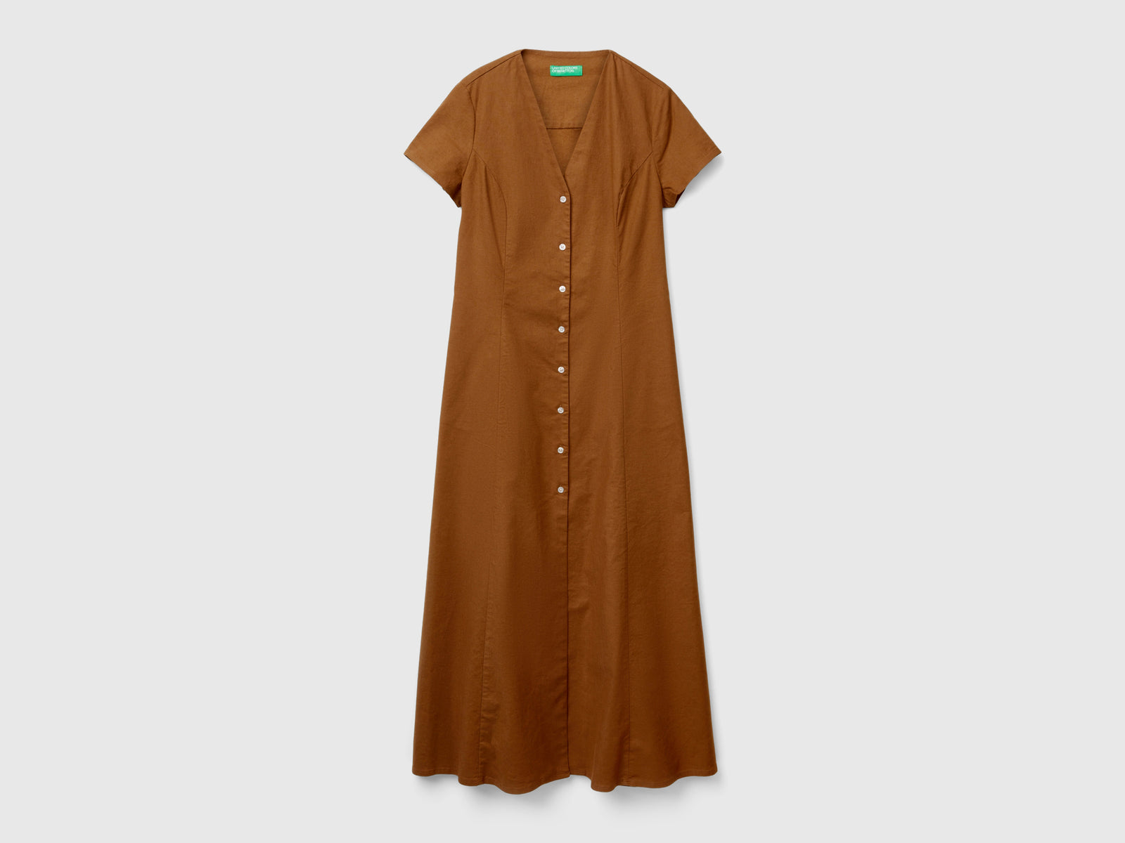 Abito in misto cotone e lino stretch da donna marrone | Benetton Outlet