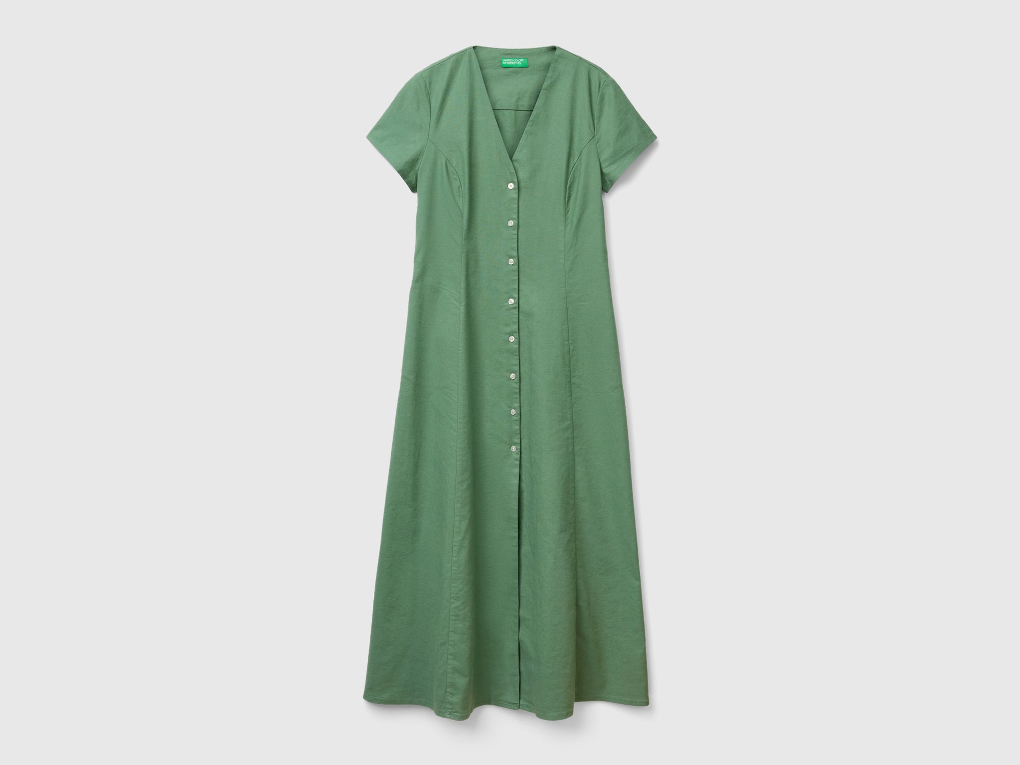 Stretch cotton and linen blend dress da donna verde | Benetton Outlet Stretch cotton and linen blend dress da donna verde | Benetton Outlet