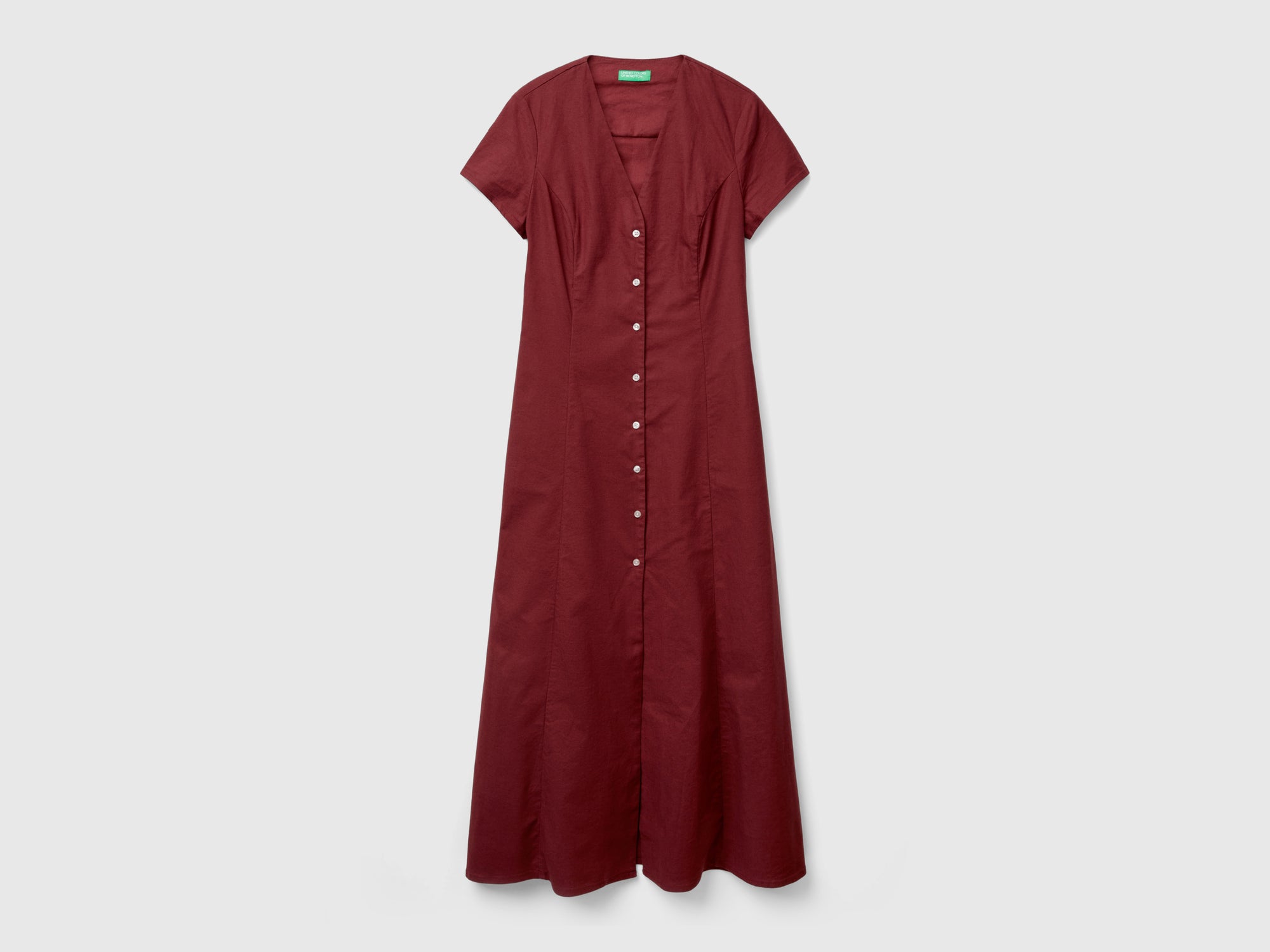 benetton linen dress BENETTON Vintage Natural Grey Linen Flared Mini Dress