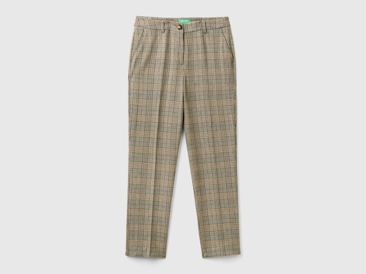 Pantaloni principe di Galles in flanella da donna beige | Benetton Outlet