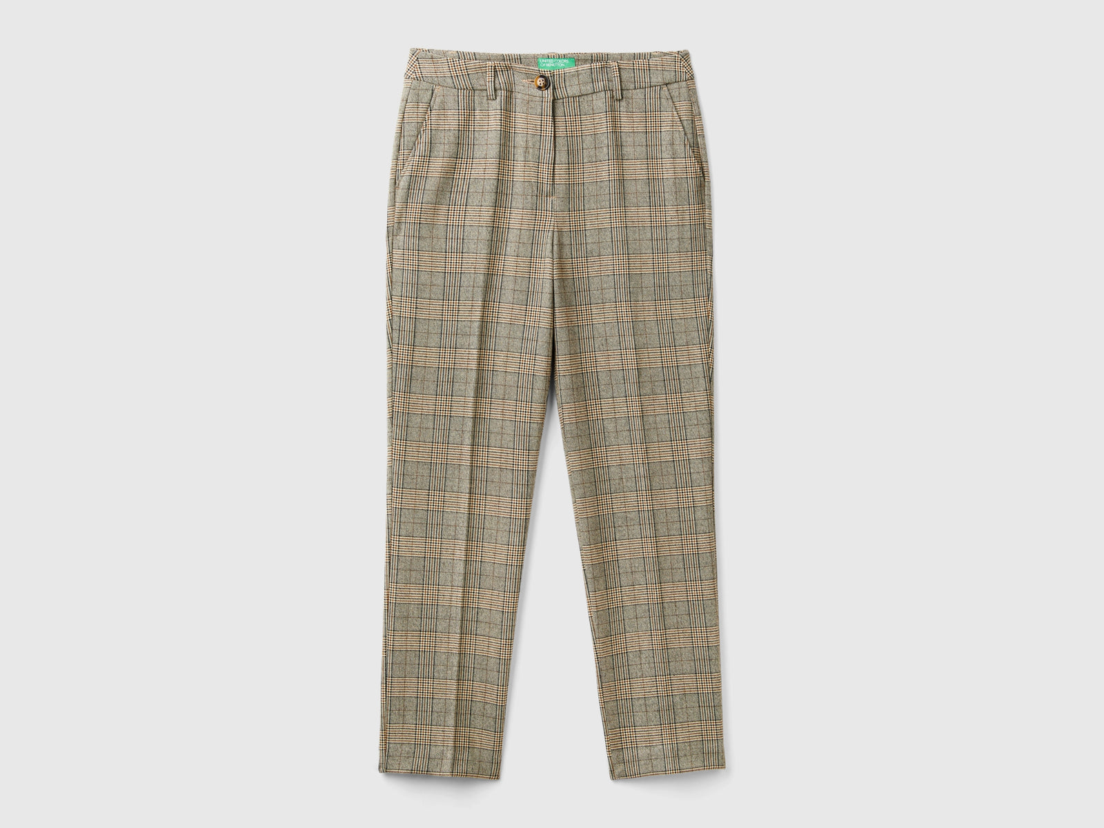 Prince of Wales flannel trousers da donna beige | Benetton Outlet