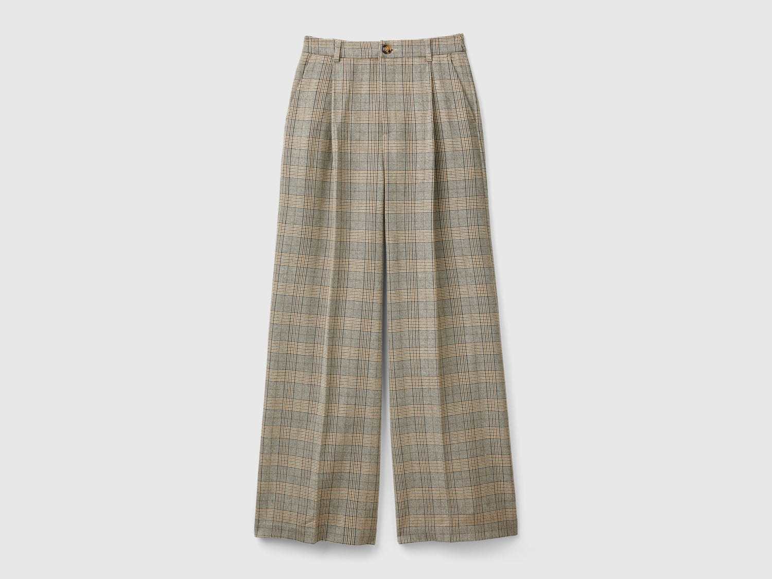 Pantalones anchos Príncipe de Gales da donna beige | Benetton Outlet