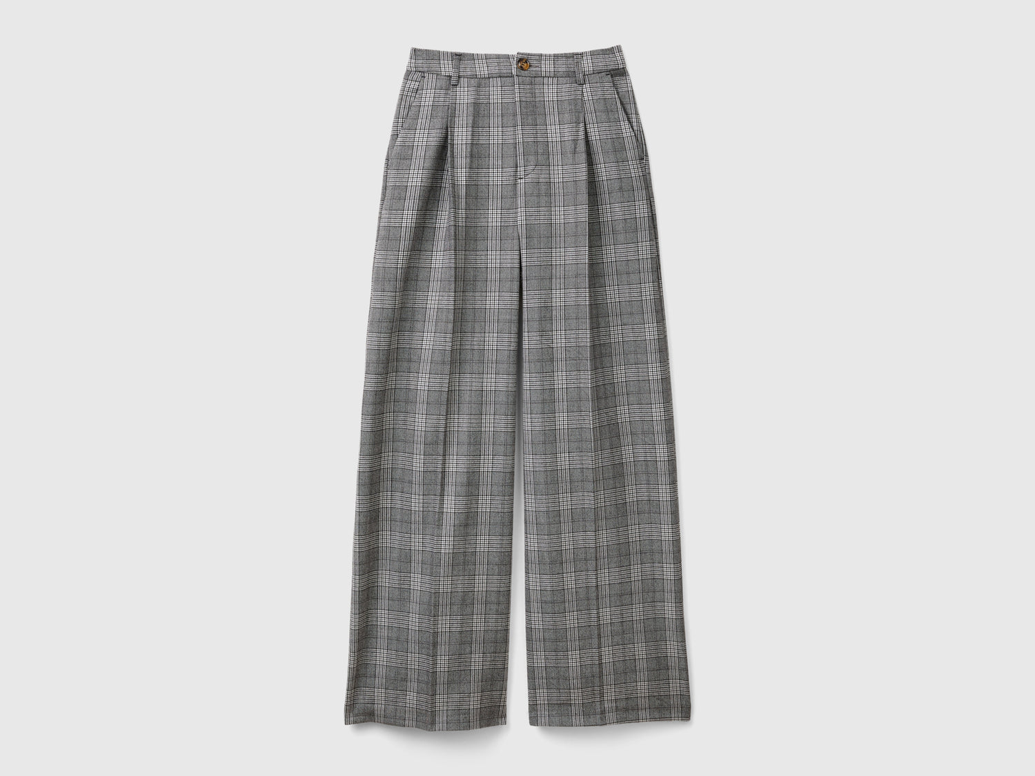 Pantalones anchos Príncipe de Gales da donna grigio chiaro | Benetton Outlet