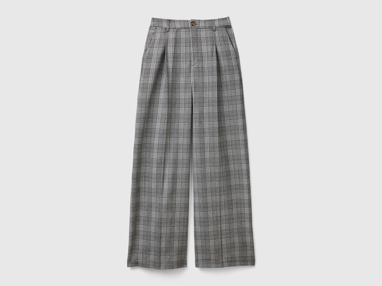 Pantalones anchos Príncipe de Gales da donna grigio chiaro | Benetton Outlet