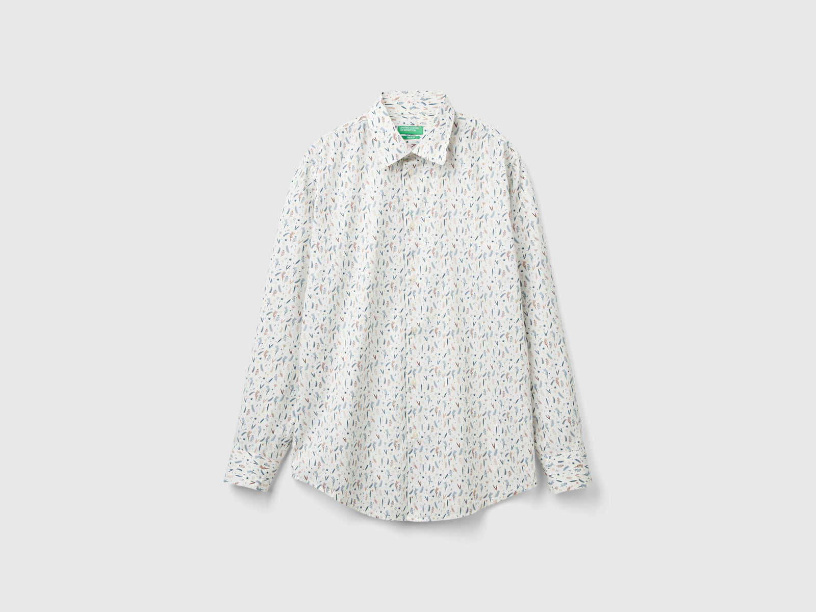 Camicia fantasia in cotone bio da uomo bianco | Benetton Outlet