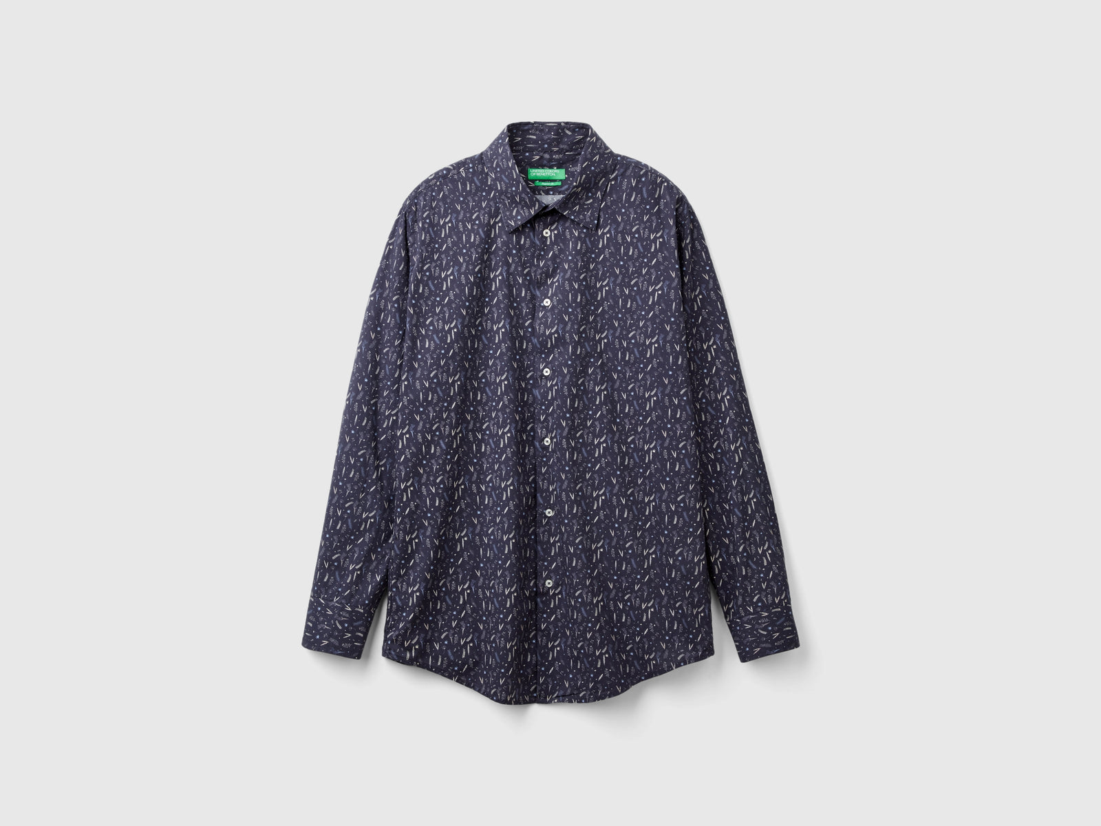 Camicia fantasia in cotone bio da uomo nero | Benetton Outlet