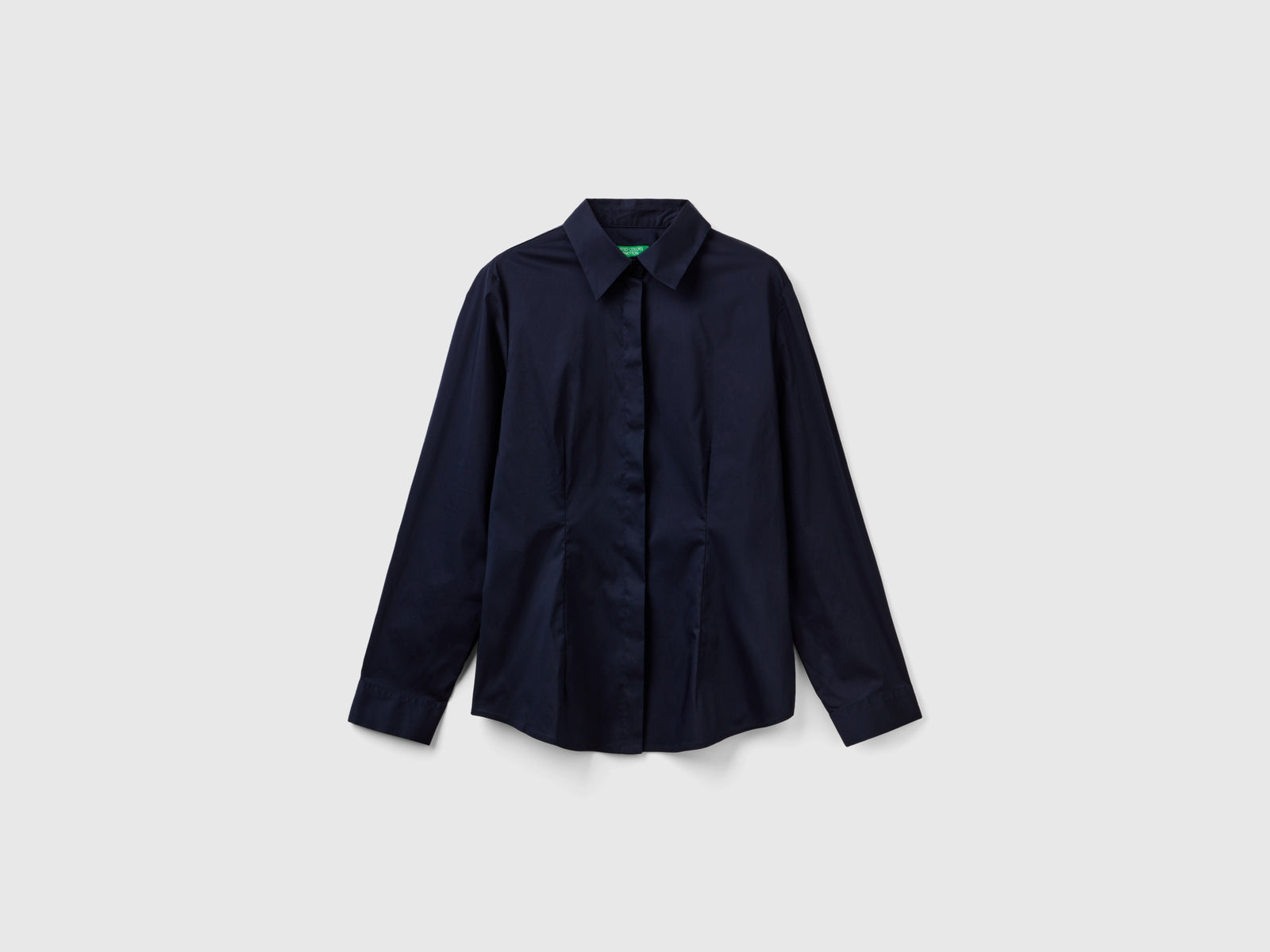 Camicia in misto cotone stretch da donna blu scuro | Benetton Outlet