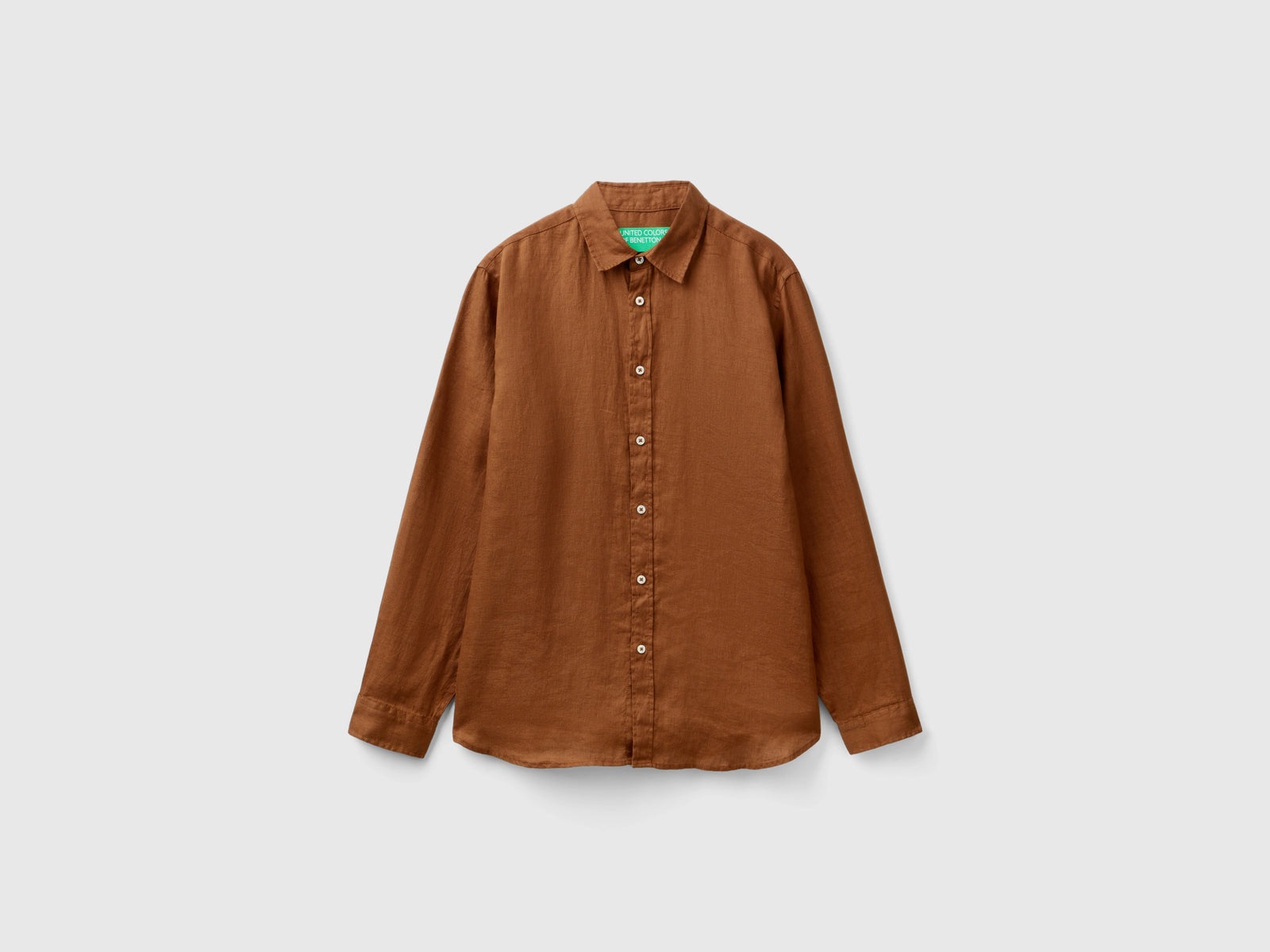 Camicia in puro lino da uomo marrone | Benetton Outlet