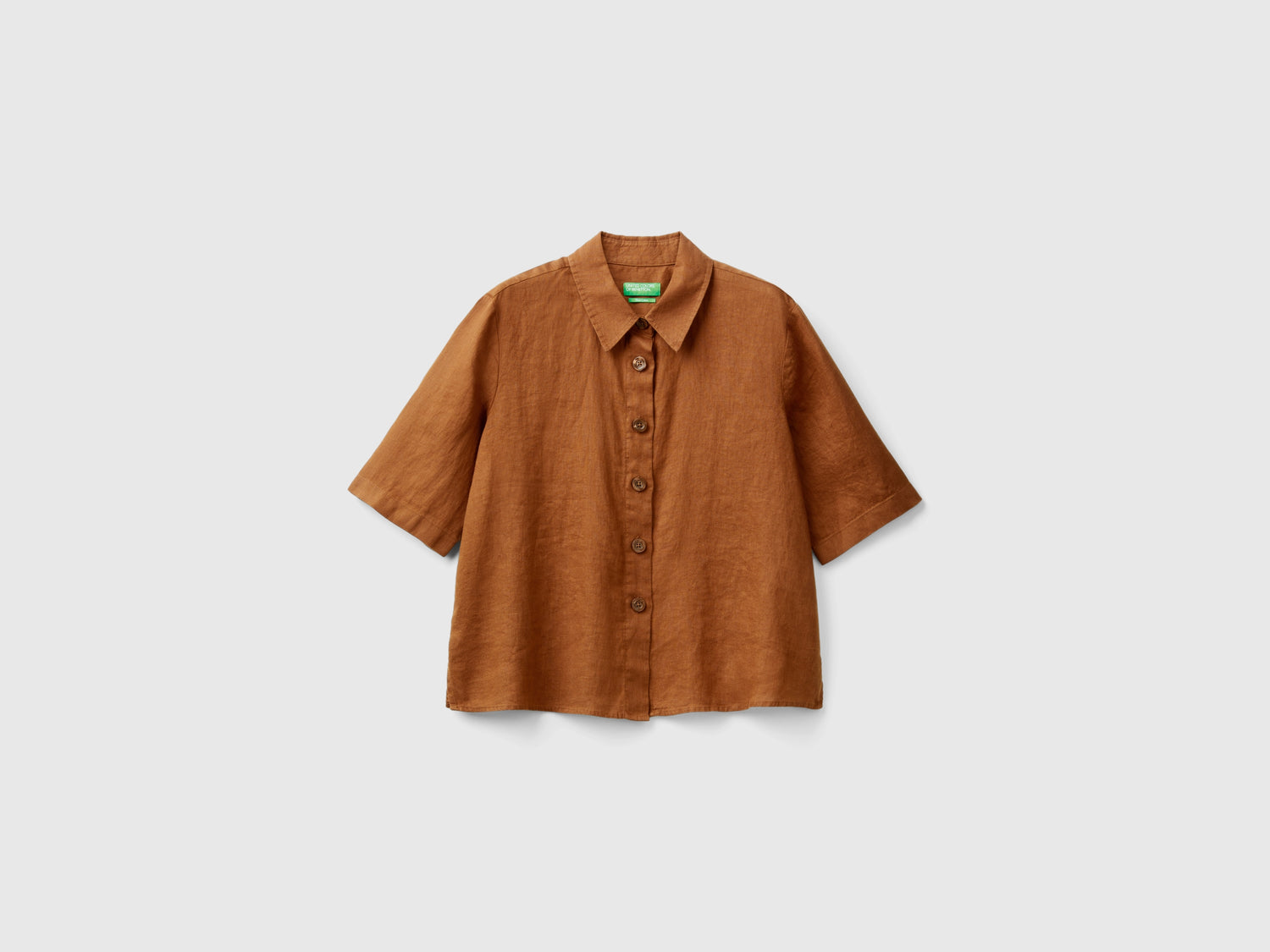 Camicia corta in puro lino da donna marrone | Benetton Outlet