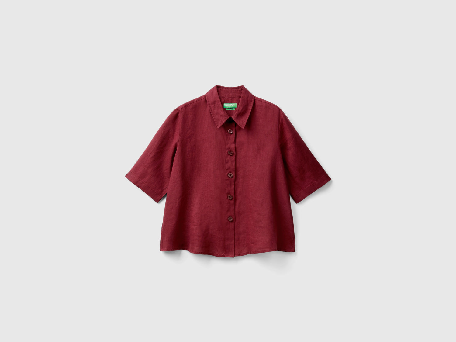 Camicia corta in puro lino da donna bordeaux | Benetton Outlet