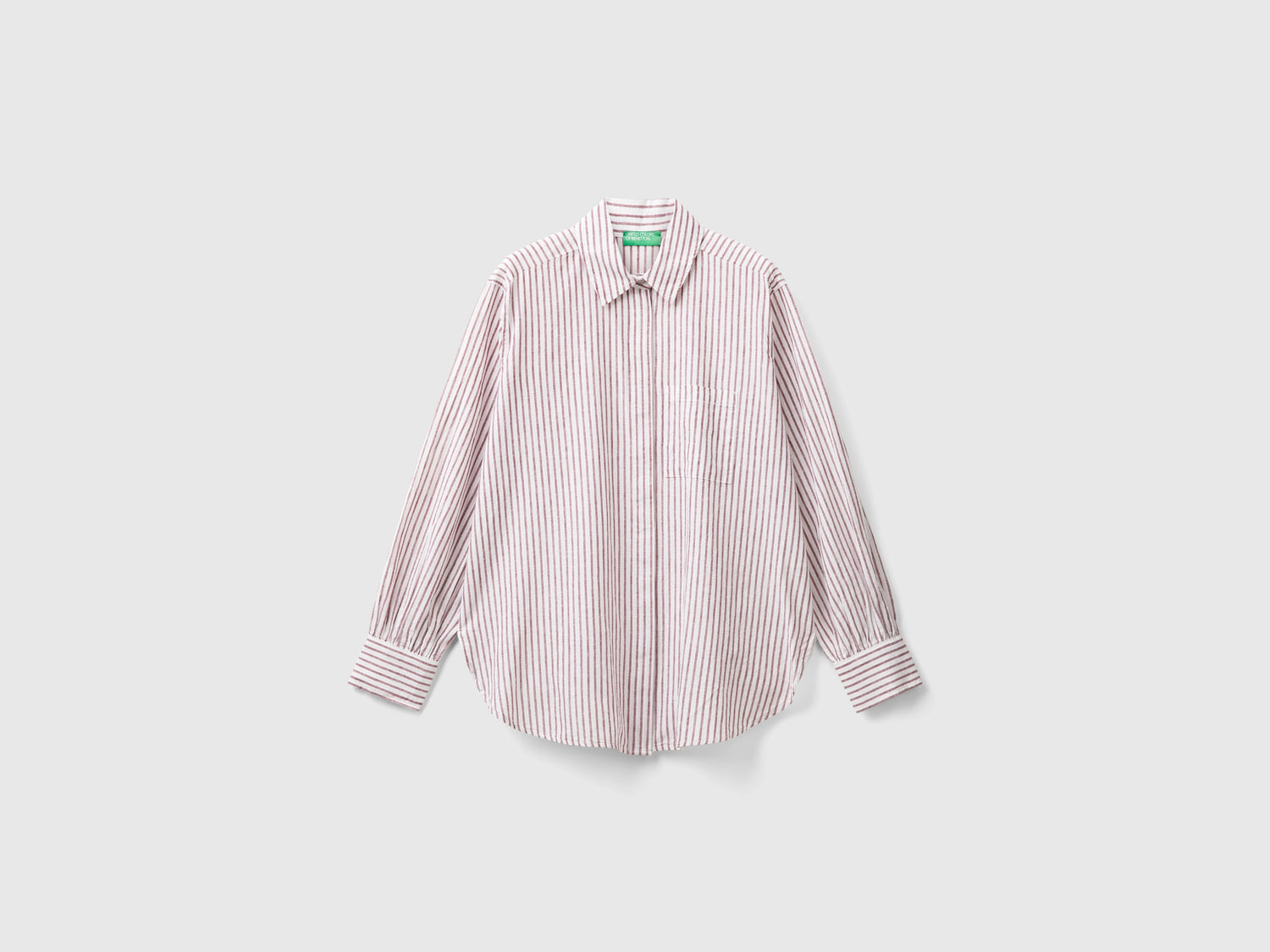 Camicia a righe in misto lino da donna bordeaux | Benetton Outlet