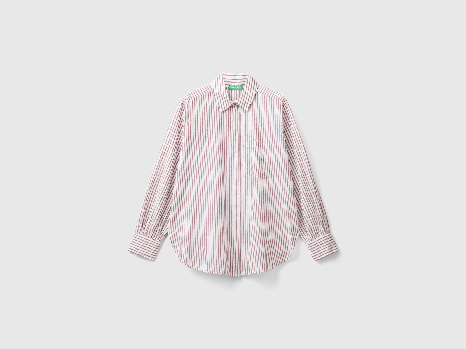 Camicia a righe in misto lino da donna bordeaux | Benetton Outlet