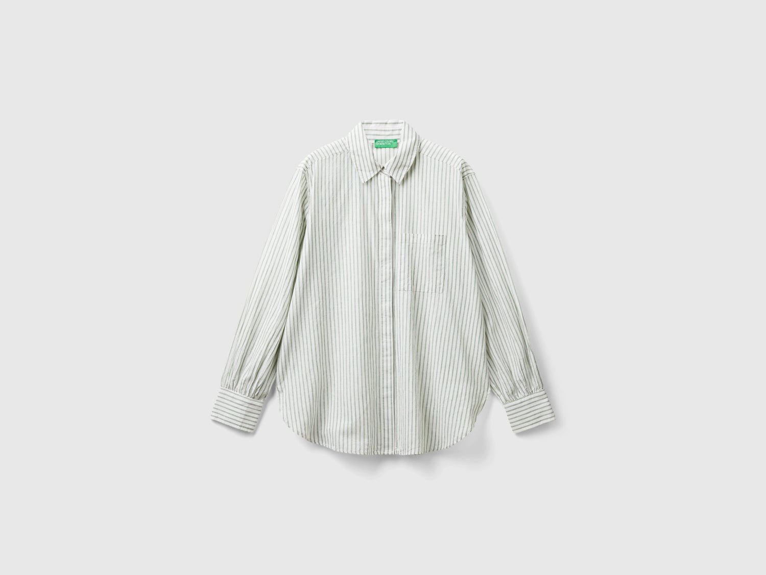 Camicia a righe in misto lino da donna verde | Benetton Outlet