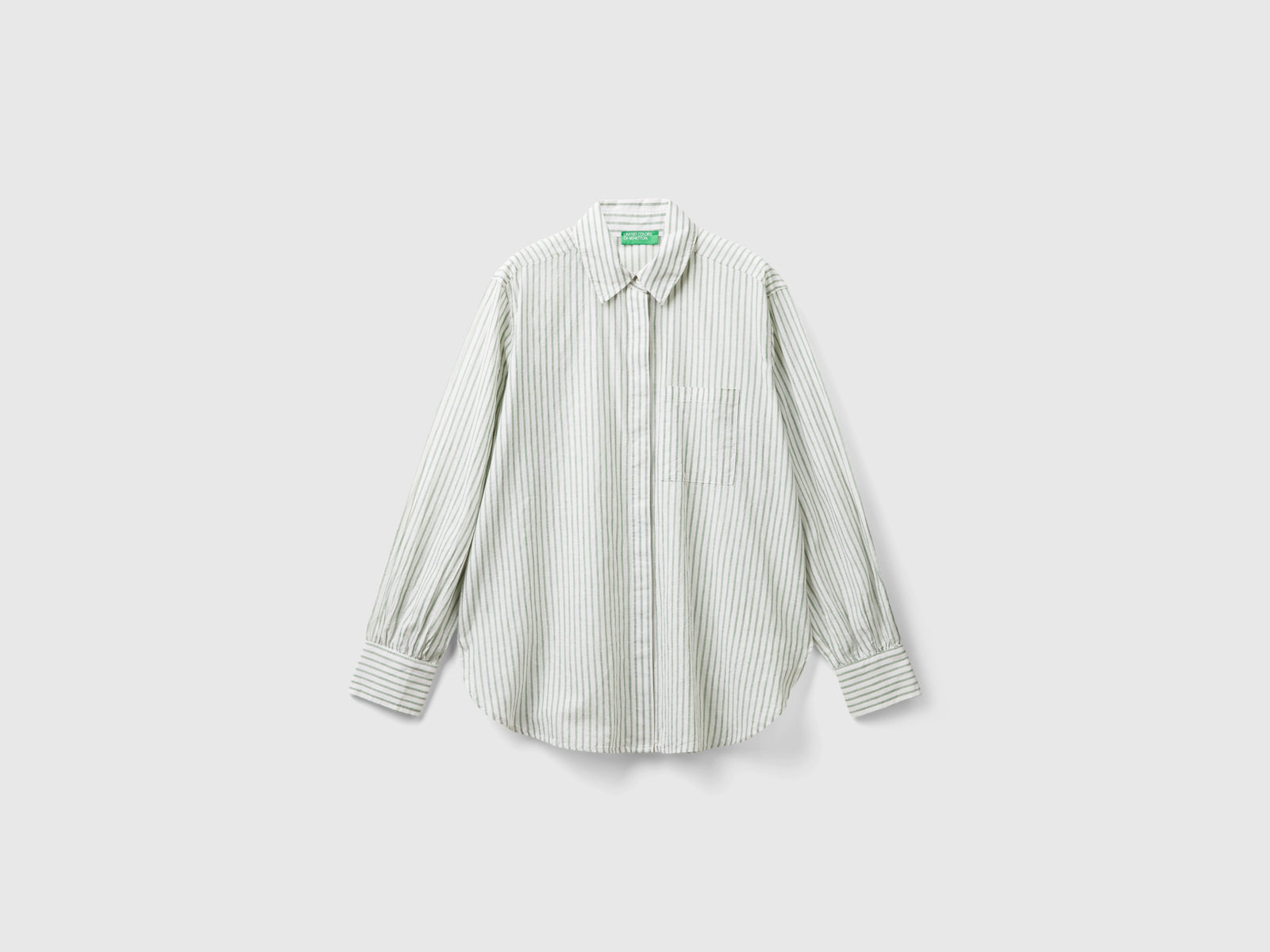 Camicia a righe in misto lino da donna verde | Benetton Outlet