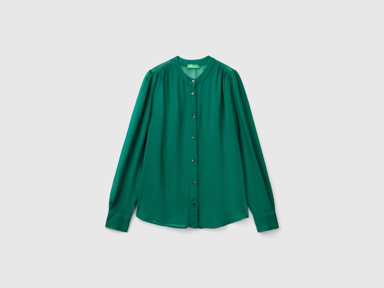 Camicia fluida coreana da donna verde scuro | Benetton Outlet